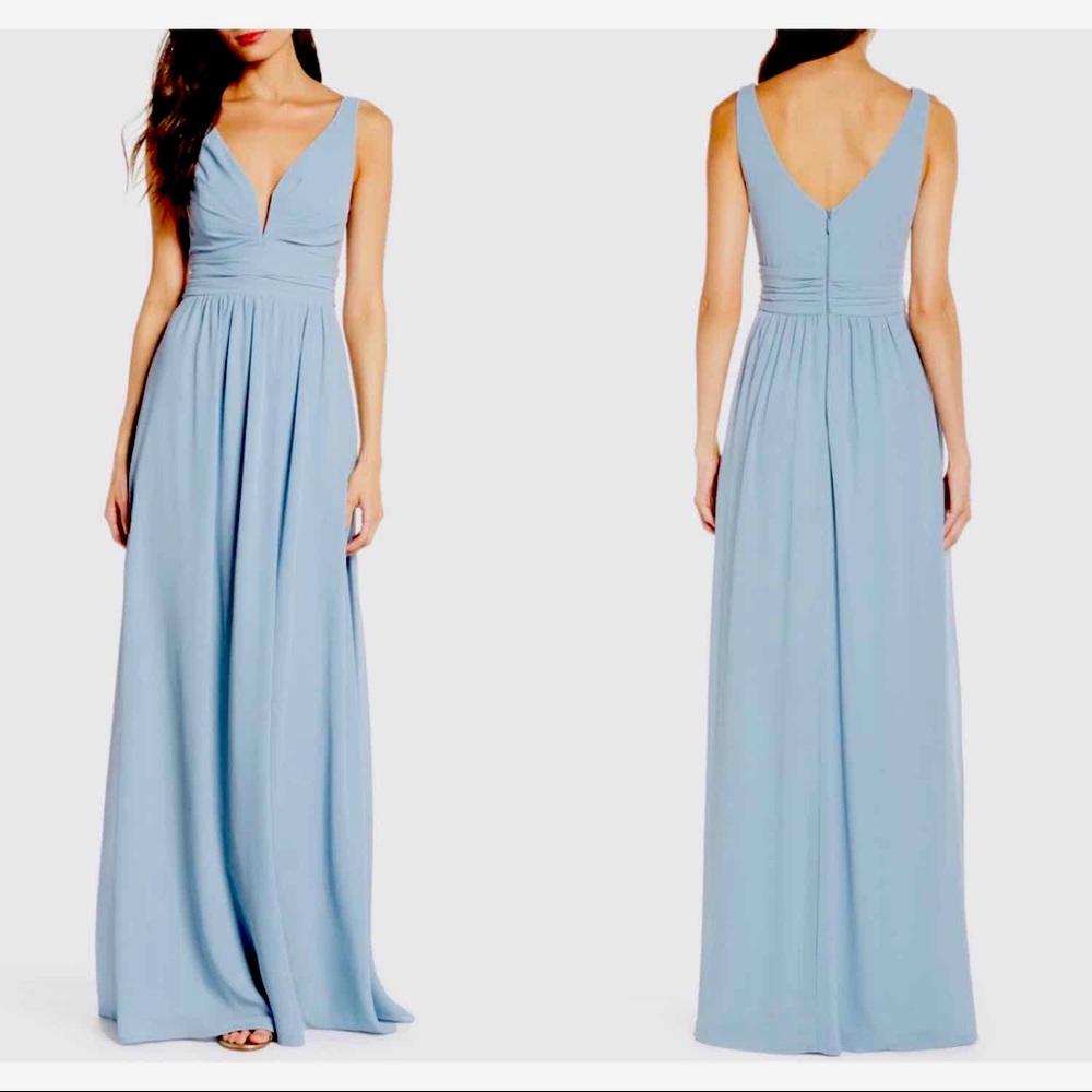 Lulu’s Blue V-Neck Chiffon Gown - NEW w/ TAGS